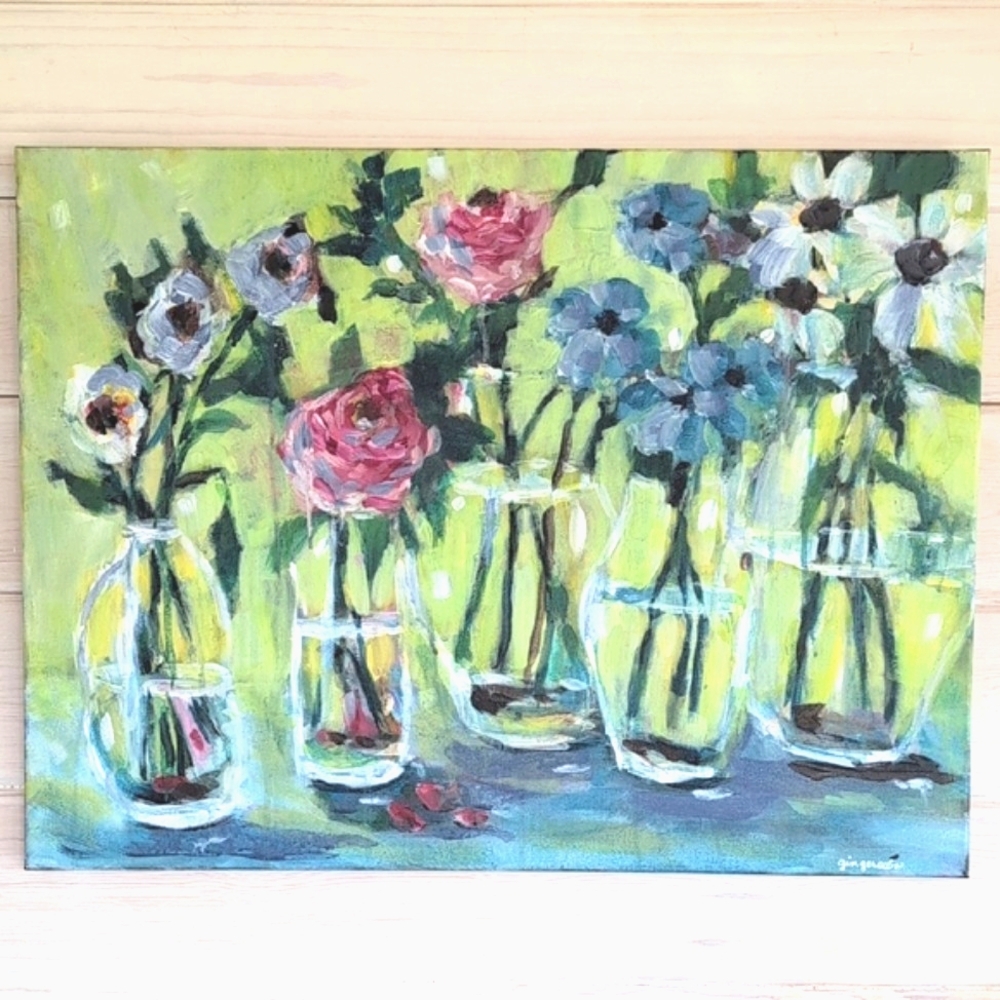 Colorful New Abstract Floral Painting Garden Picks Signed Original Artist Signed